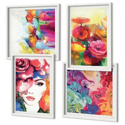 Wall art set featuring a portrait of flowers in intense colors
