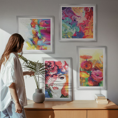 Wall art set Flowers intense colors portrait