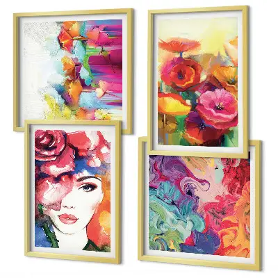 Wall art set featuring a portrait of flowers in intense colors