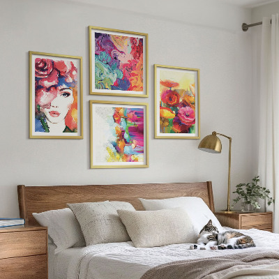 Wall art set Flowers intense colors portrait