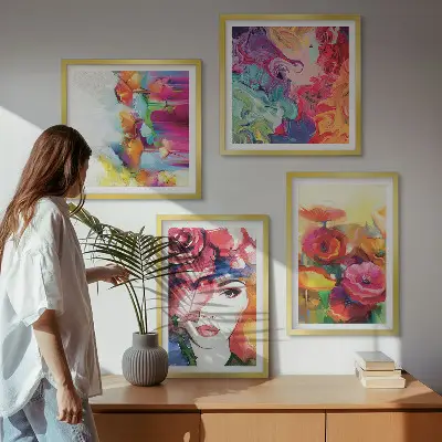Wall art set featuring a portrait of flowers in intense colors