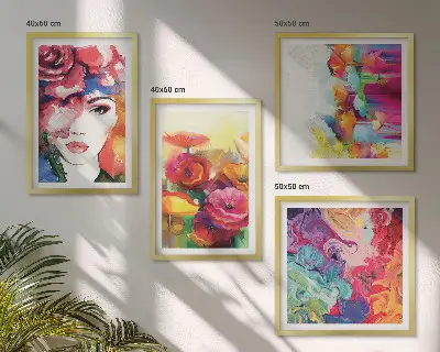 Wall art set featuring a portrait of flowers in intense colors