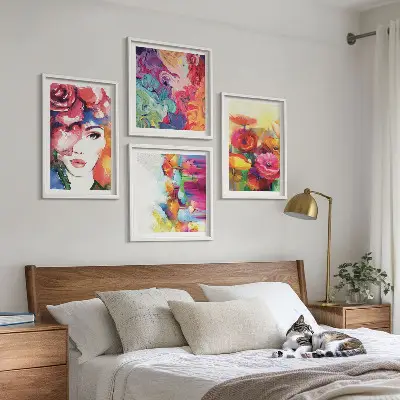 Wall art set featuring a portrait of flowers in intense colors