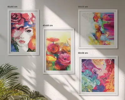 Wall art set featuring a portrait of flowers in intense colors
