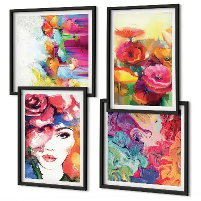 Wall art set featuring a portrait of flowers in intense colors