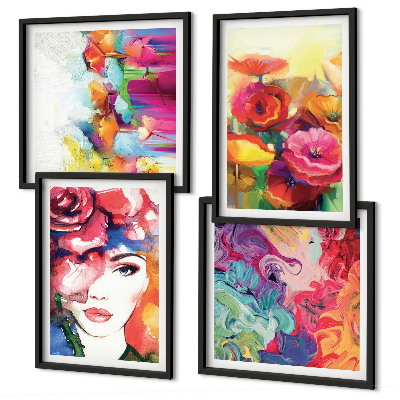 Wall art set Flowers intense colors portrait
