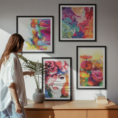 Wall art set Flowers intense colors portrait