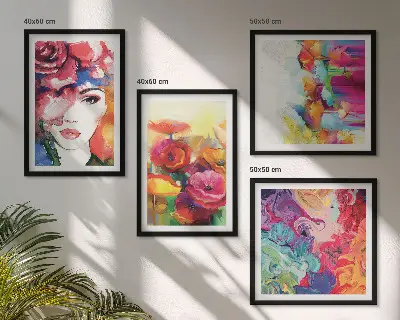 Wall art set featuring a portrait of flowers in intense colors