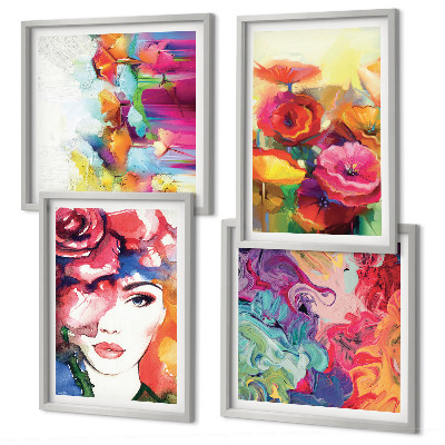 Wall art set Flowers intense colors portrait