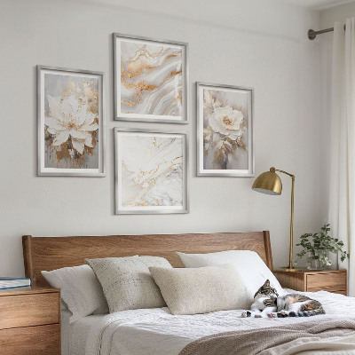 Set of 4 wall art pieces Flowers abstract marble
