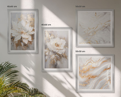 Set of 4 wall art pieces Flowers abstract marble