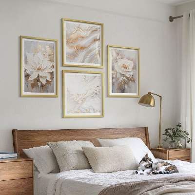 Set of 4 wall art pieces Flowers abstract marble