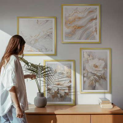 Set of 4 wall art pieces Flowers abstract marble