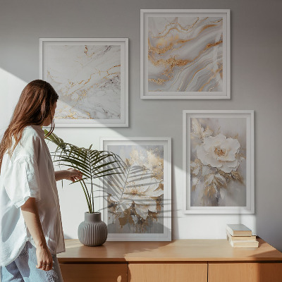 Set of 4 wall art pieces Flowers abstract marble