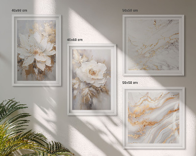 Set of 4 wall art pieces Flowers abstract marble
