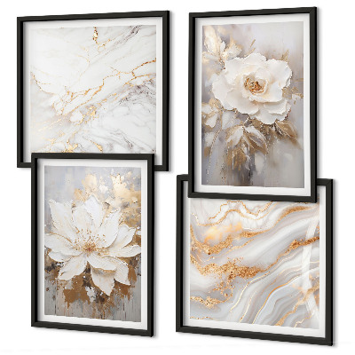 Set of 4 wall art pieces Flowers abstract marble