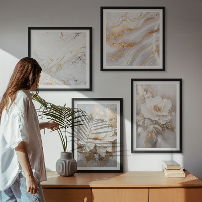 Set of 4 wall art pieces Flowers abstract marble