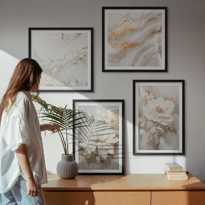 Abstract marble flower wall art set of 4 pieces