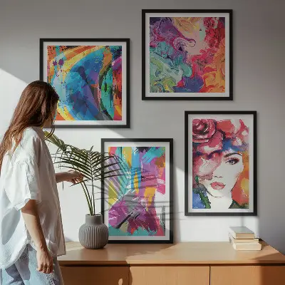 Colorful abstract portrait wall art set 