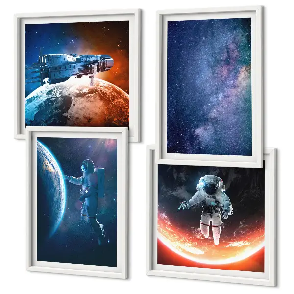Space Astronauts and Stars Wall Art set of 4 pieces