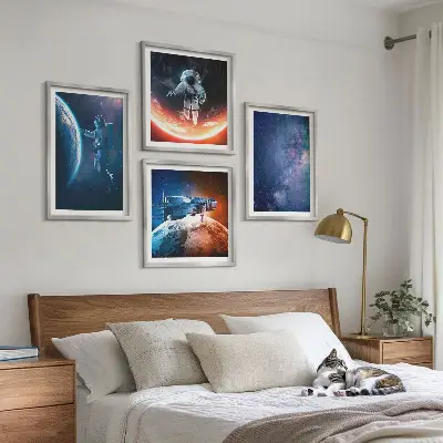 Space Astronauts and Stars Wall Art set of 4 pieces