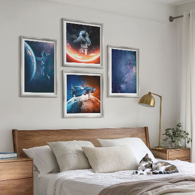Set of 4 wall art pieces Space astronauts stars