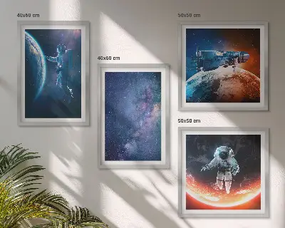 Space Astronauts and Stars Wall Art set of 4 pieces