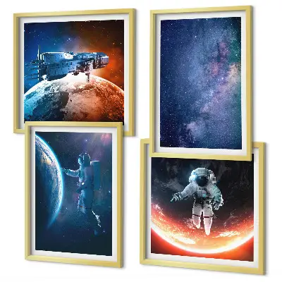 Space Astronauts and Stars Wall Art set of 4 pieces