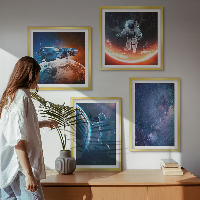 Set of 4 wall art pieces Space astronauts stars