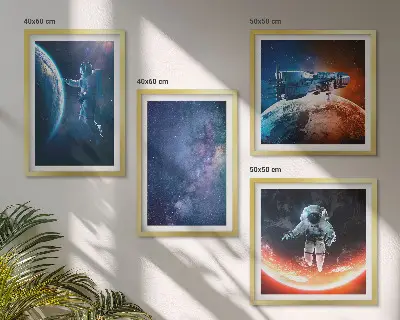 Space Astronauts and Stars Wall Art set of 4 pieces