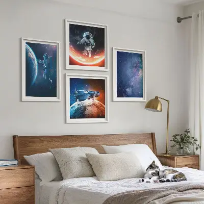 Space Astronauts and Stars Wall Art set of 4 pieces