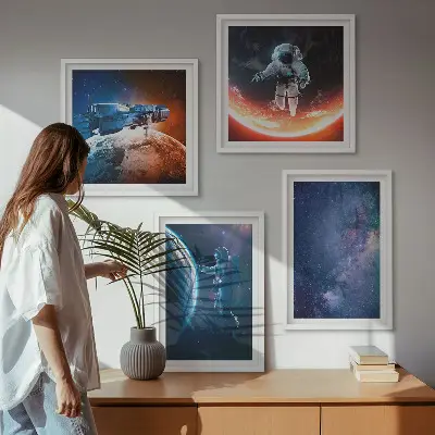 Space Astronauts and Stars Wall Art set of 4 pieces