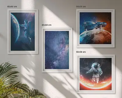 Space Astronauts and Stars Wall Art set of 4 pieces