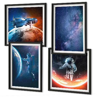 Set of 4 wall art pieces Space astronauts stars