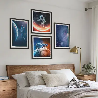 Space Astronauts and Stars Wall Art set of 4 pieces