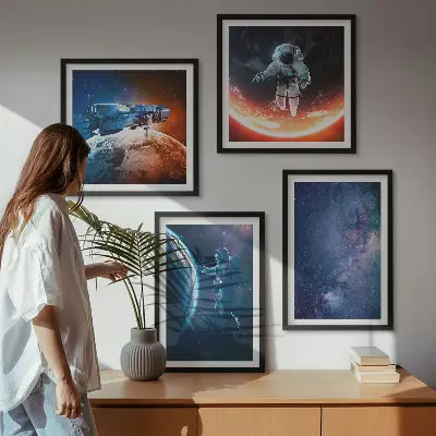 Space Astronauts and Stars Wall Art set of 4 pieces