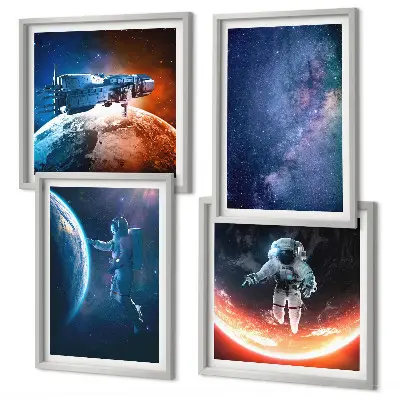 Space Astronauts and Stars Wall Art set of 4 pieces