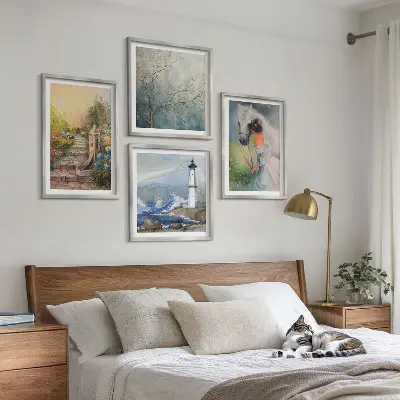 Lighthouse scenery wall art set with girl and horse