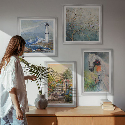 Wall art set Lighthouse Scenery Girl Horse