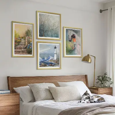 Lighthouse scenery wall art set with girl and horse