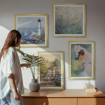 Lighthouse scenery wall art set with girl and horse