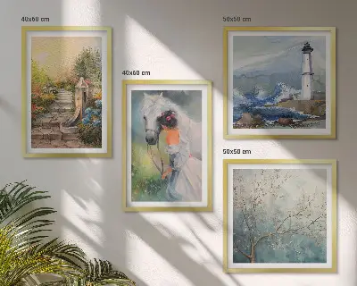 Lighthouse scenery wall art set with girl and horse
