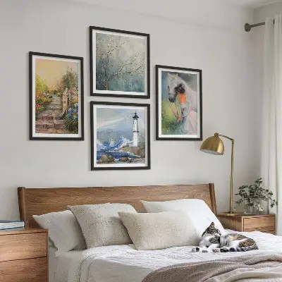 Lighthouse scenery wall art set with girl and horse