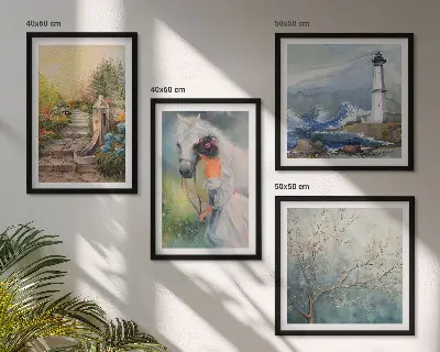Lighthouse scenery wall art set with girl and horse