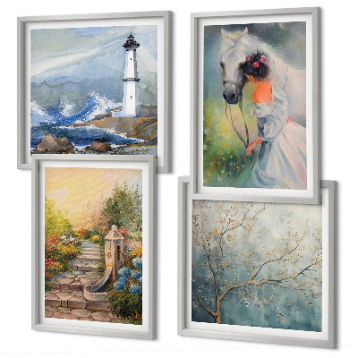 Wall art set Lighthouse Scenery Girl Horse