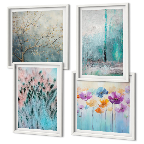 Set of 4 wall art pieces Pastel flowers background patterns