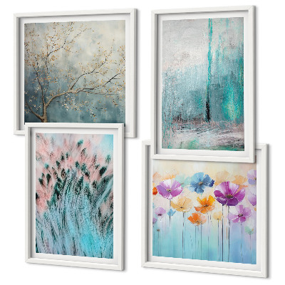 Set of 4 wall art pieces Pastel flowers background patterns