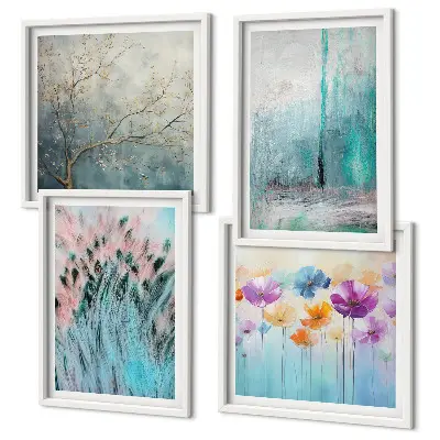 Pastel flowers background patterns wall art set of 4 pieces