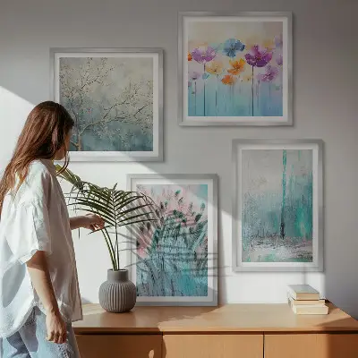 Pastel flowers background patterns wall art set of 4 pieces