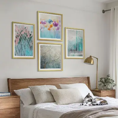 Pastel flowers background patterns wall art set of 4 pieces